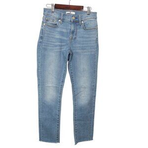 7 For All Mankind Roxanne Ankle W 25 L 26 Straight Light Blue Jeans Raw Hem